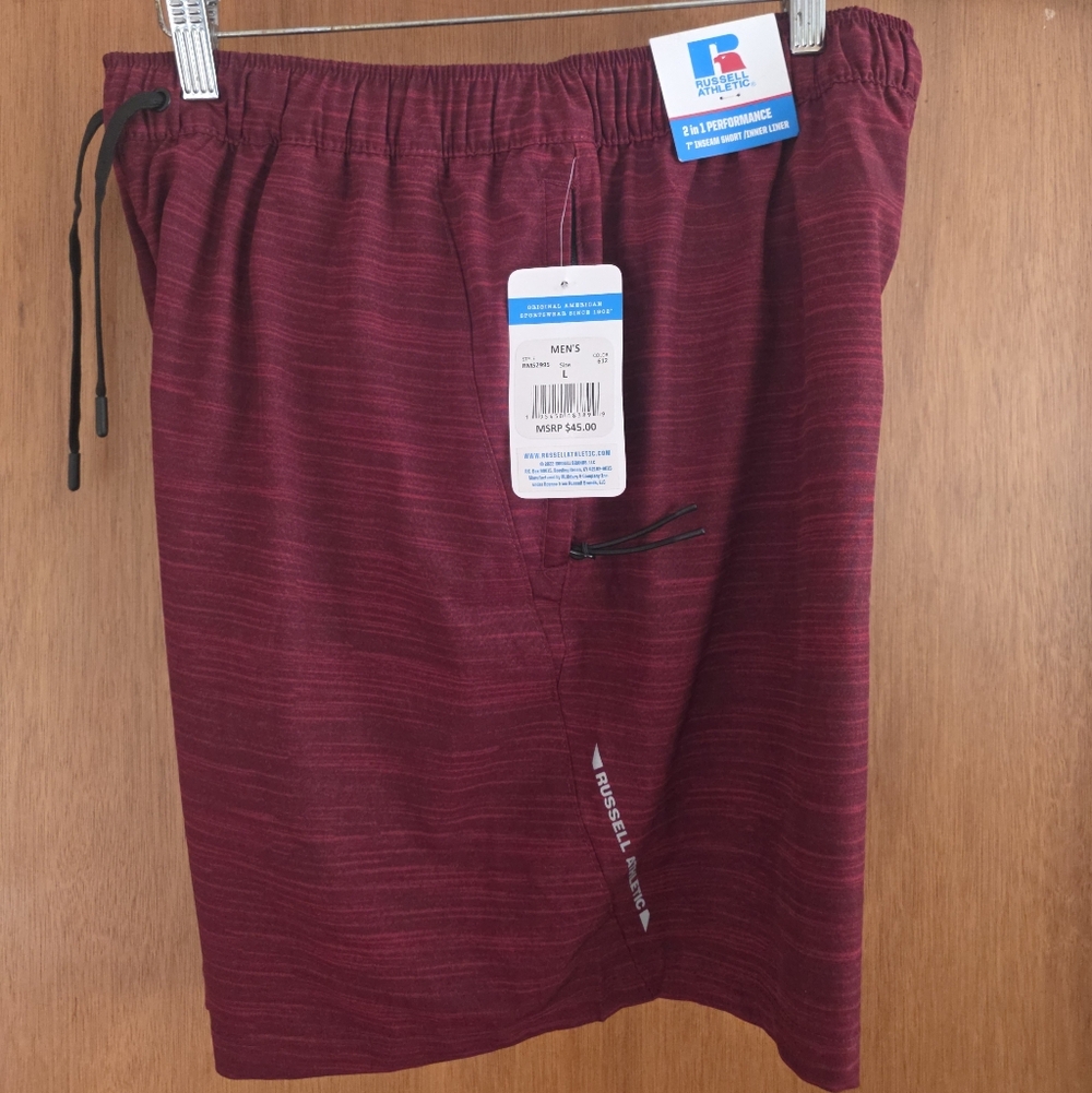 Russell Athletic Burgundy Performance 2 In 1 Shorts Men's Large
